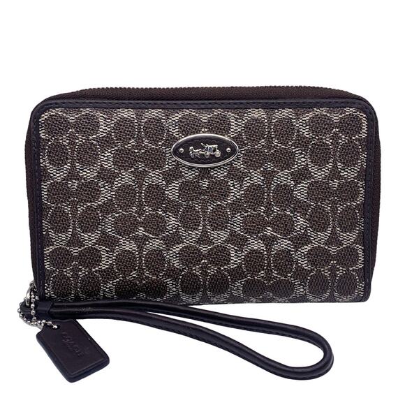 COACH Brown Gray Signature Wallet Wristlet - Picture 1 of 8